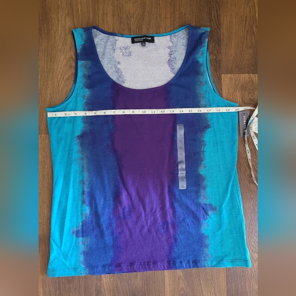 JNY Gauzy Open Top over Cotton Blend Tank Top, Women's XL, Blue & Purple Tie Dye - Picture 9 of 16